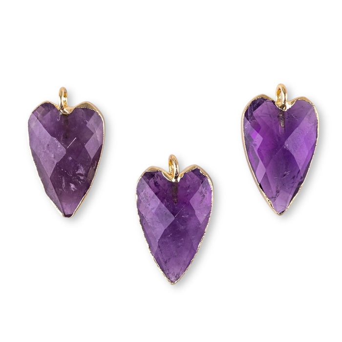 Amethyst 13x22mm Faceted Heart Gold Plated Pendant