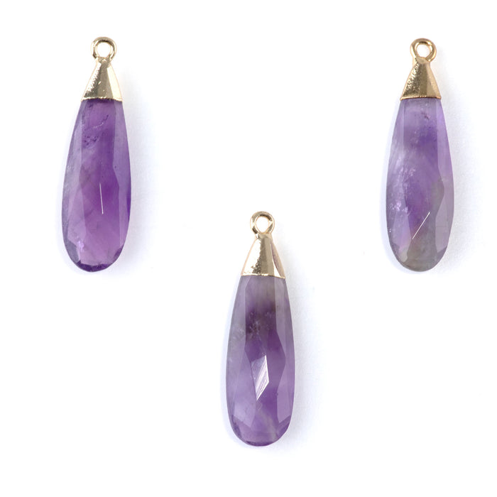 Amethyst 9x32mm Faceted Tear Drop Gold Plated Pendant