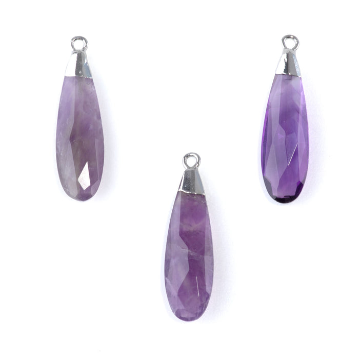 Amethyst 9x32mm Faceted Tear Drop Silver Plated Pendant