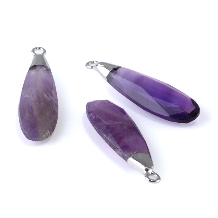 Amethyst 9x32mm Faceted Tear Drop Silver Plated Pendant