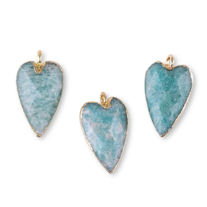 Brazilian Amazonite 13x22mm Faceted Heart Gold Plated Pendant