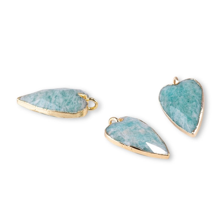 Brazilian Amazonite 13x22mm Faceted Heart Gold Plated Pendant