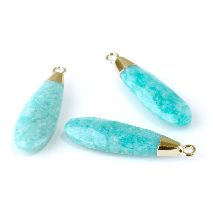 Brazilian Amazonite 9x32mm Faceted Tear Drop Gold Plated Pendant