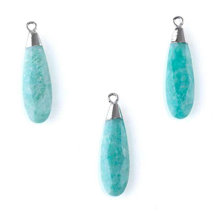 Brazilian Amazonite 9x32mm Faceted Tear Drop Silver Plated Pendant