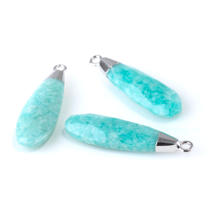 Brazilian Amazonite 9x32mm Faceted Tear Drop Silver Plated Pendant