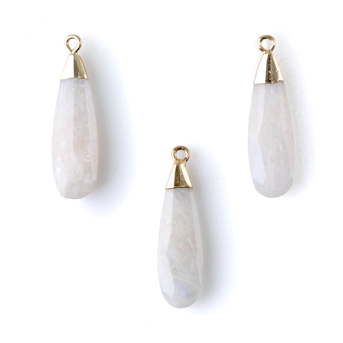 Blue Moonstone 9x32mm Faceted Tear Drop Gold Plated Pendant
