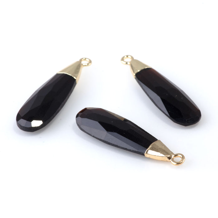 Black Obsidian 9x32mm Faceted Tear Drop Gold Plated Pendant