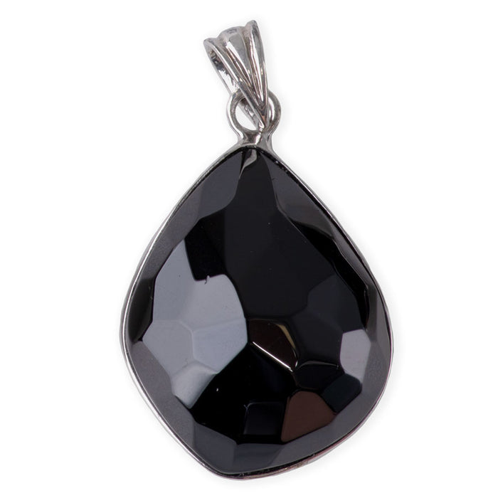 Black Spinel 20x25mm Faceted Nugget Pendant