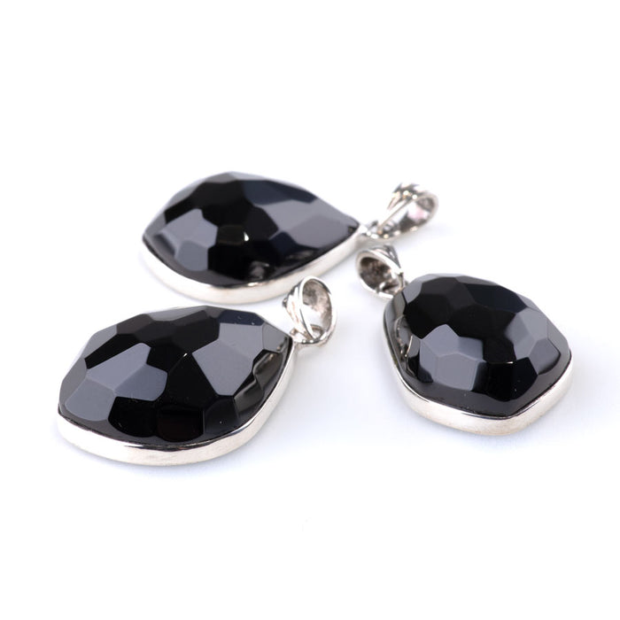 Black Spinel 20x25mm Faceted Nugget Pendant