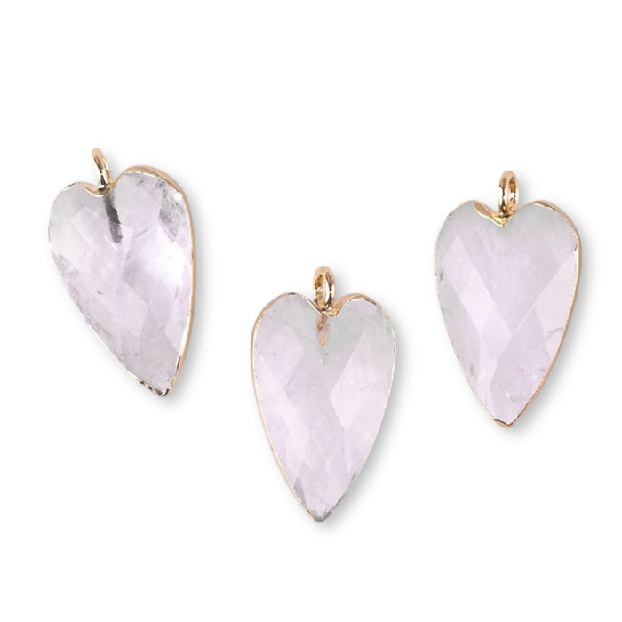 Crystal Quartz 13x22mm Faceted Heart Gold Plated Pendant