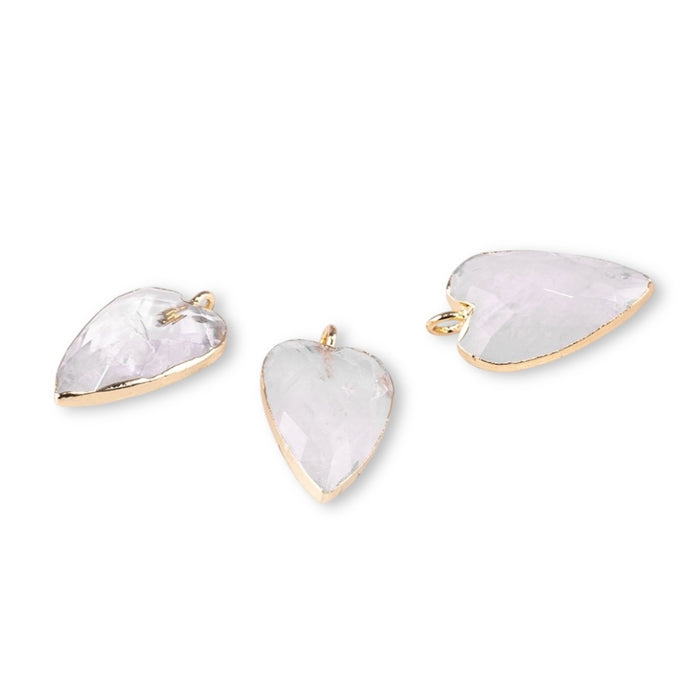 Crystal Quartz 13x22mm Faceted Heart Gold Plated Pendant