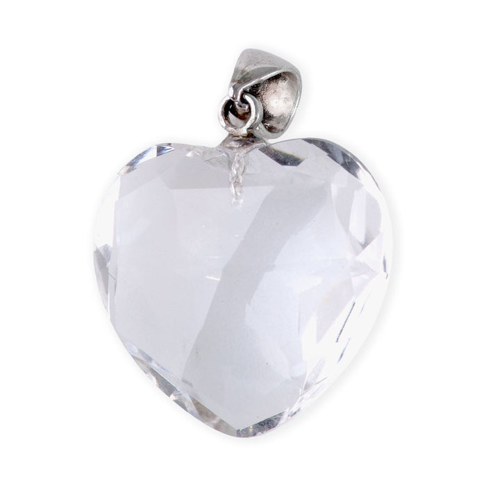 Crystal Quartz 18mm Faceted Heart Pendant with .925 Bail