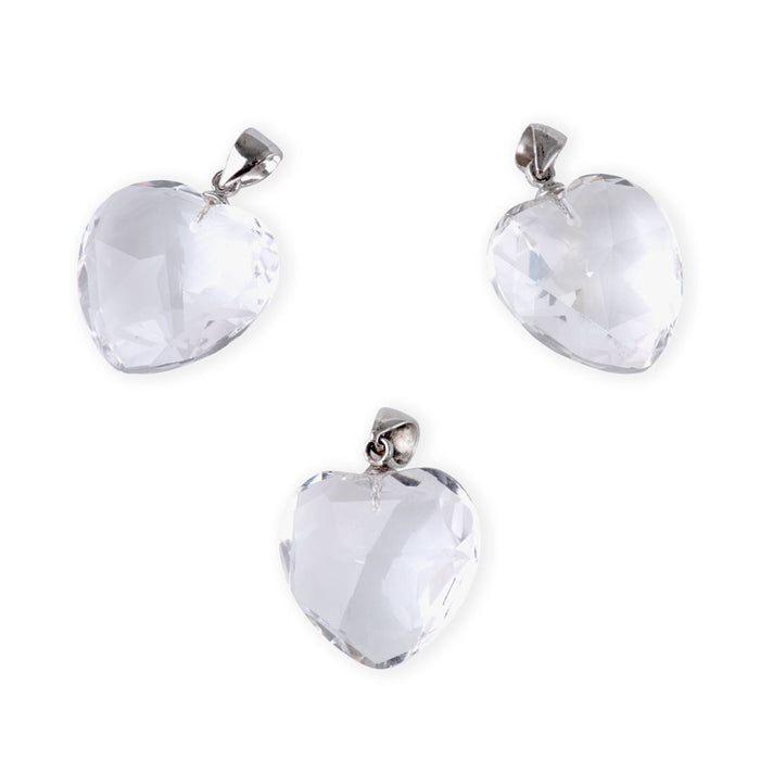 Crystal Quartz 18mm Faceted Heart Pendant with .925 Bail