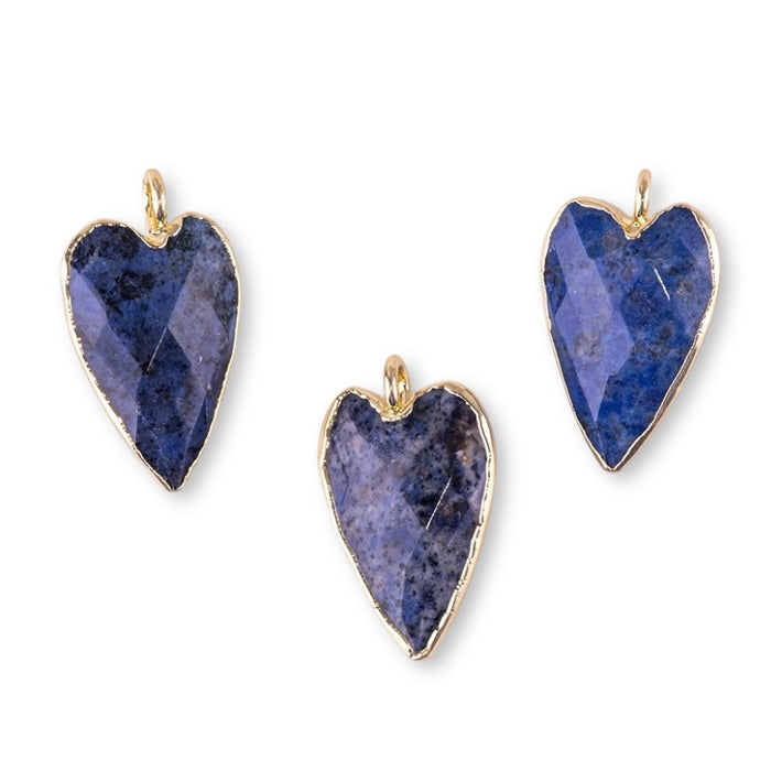 Dumortierite 13x22mm Faceted Heart Gold Plated Pendant