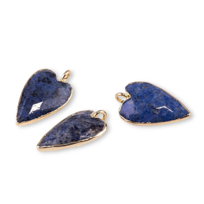 Dumortierite 13x22mm Faceted Heart Gold Plated Pendant
