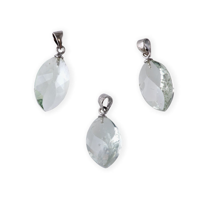 Green Amethyst 11x18mm Twisted Leaf Pendant with .925 Bail