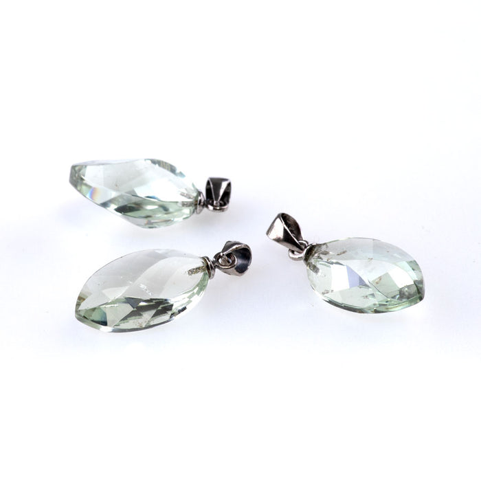 Green Amethyst 11x18mm Twisted Leaf Pendant with .925 Bail