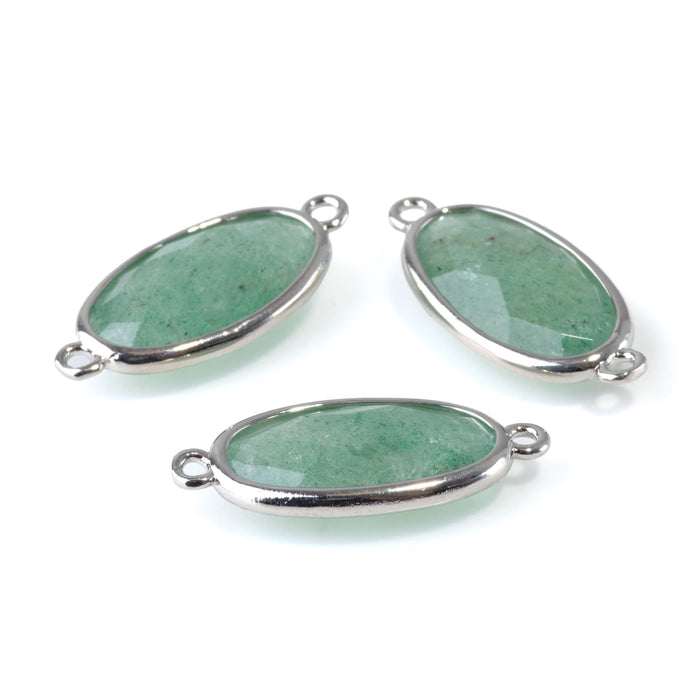 Green Aventurine 12x25mm Faceted Oval Focal Connector - Silver