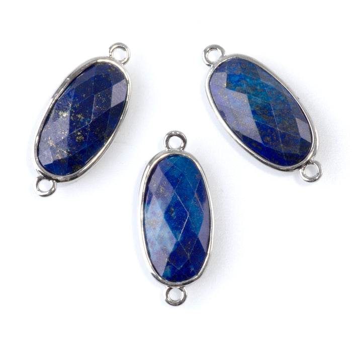 Lapis 12x25mm Faceted Oval Focal Connector - Silver