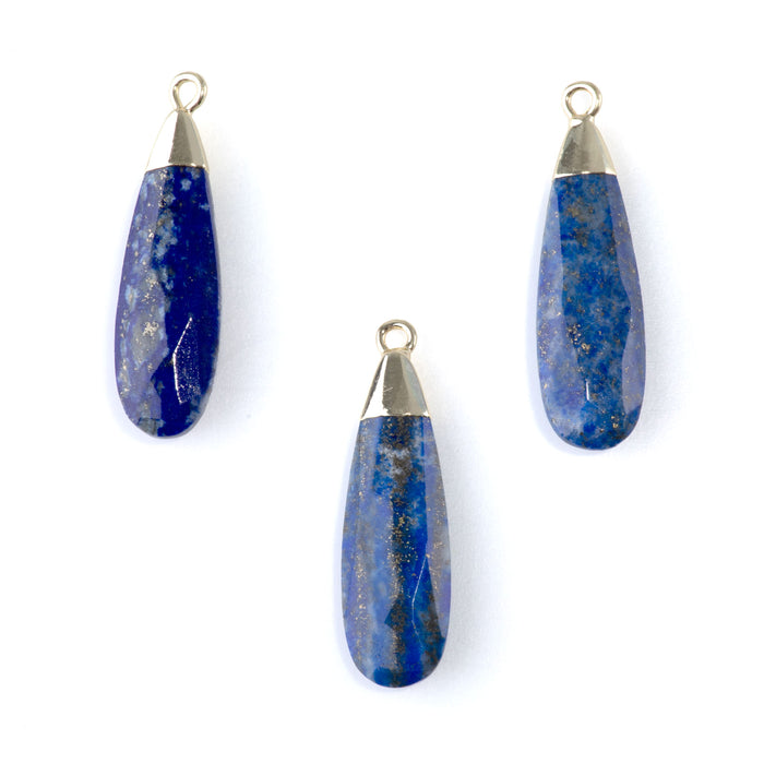 Lapis 9x32mm Faceted Tear Drop Gold Plated Pendant