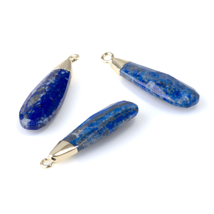 Lapis 9x32mm Faceted Tear Drop Gold Plated Pendant