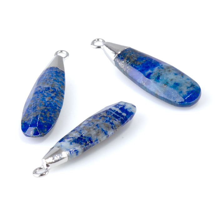 Lapis 9x32mm Faceted Tear Drop Silver Plated Pendant