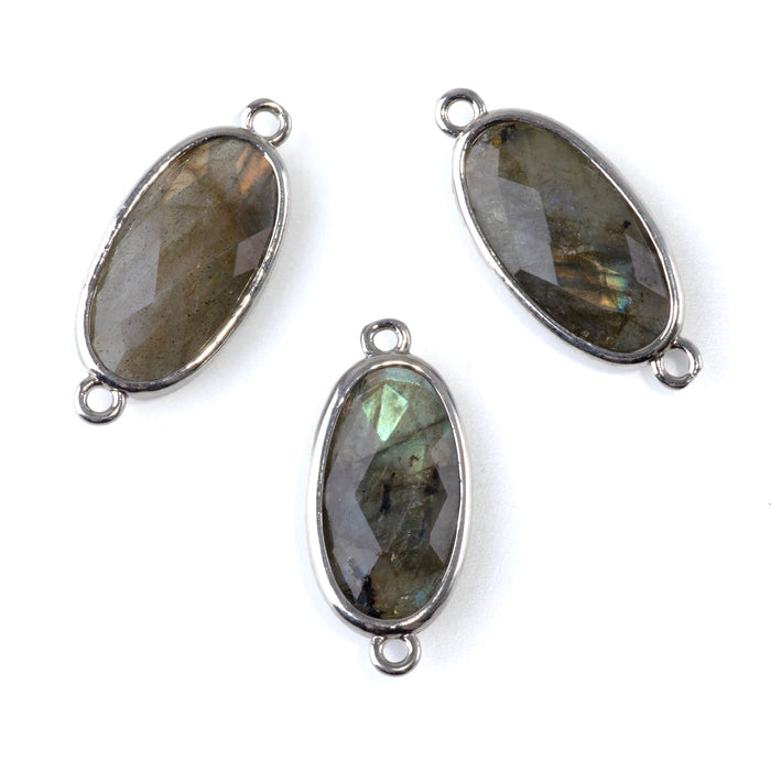 Labradorite 12x25mm Faceted Oval Focal Connector A Grade - Silver