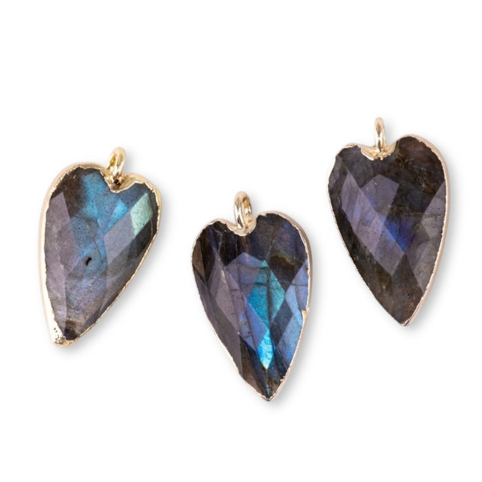 Labradorite 13x22mm Faceted Heart Gold Plated Pendant