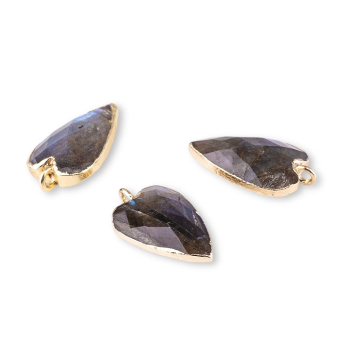 Labradorite 13x22mm Faceted Heart Gold Plated Pendant