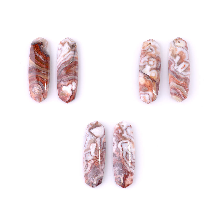 Mexican Laguna Lace Agate 12x38mm Oval Point Pair - Pendant