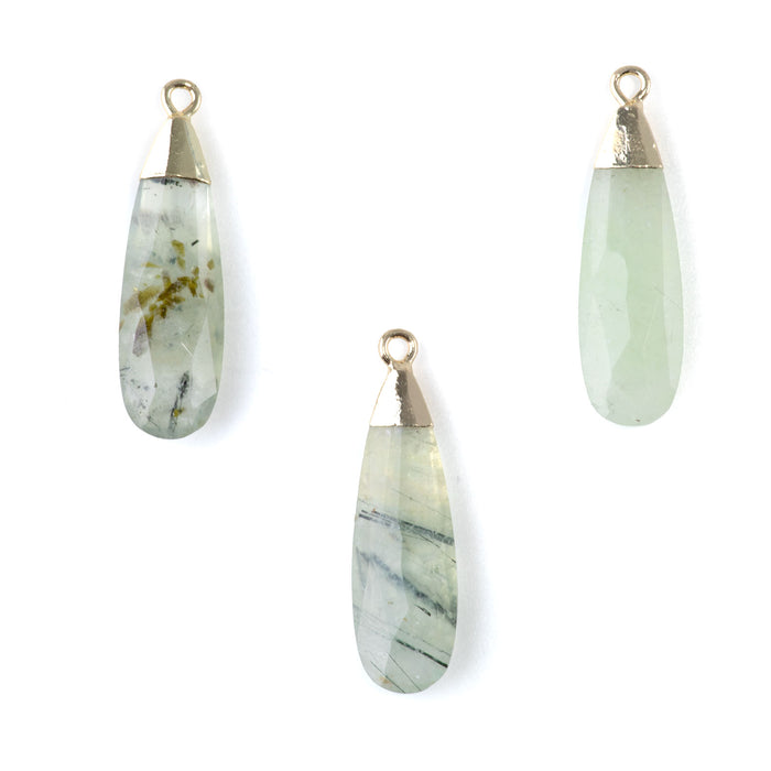 Prehnite 9x32mm Faceted Tear Drop Gold Plated Pendant