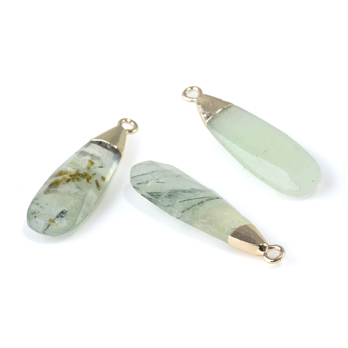 Prehnite 9x32mm Faceted Tear Drop Gold Plated Pendant