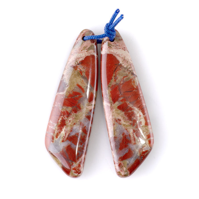 Red Jasper 12x43mm Fan Pendant Pair