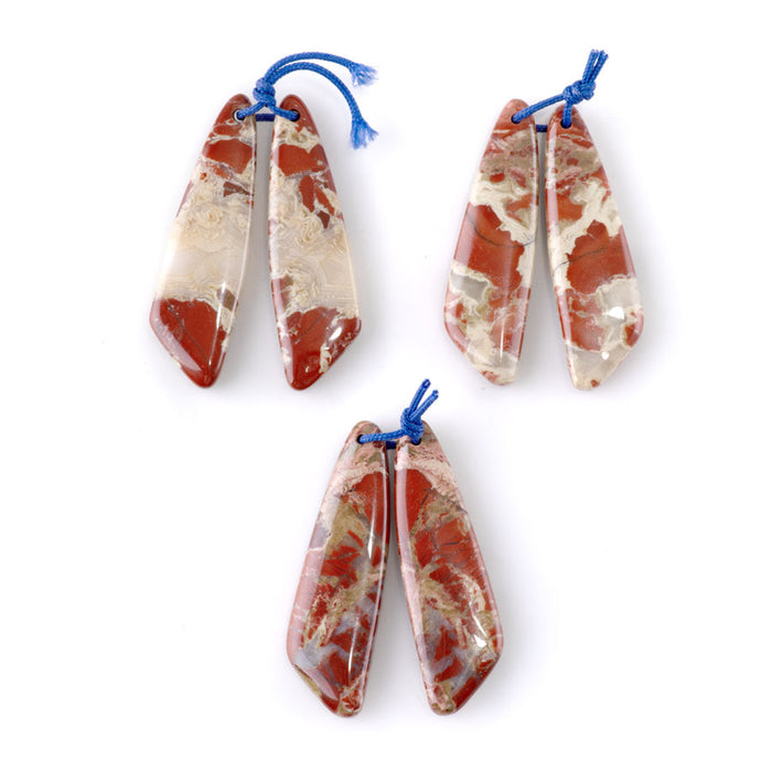 Red Jasper 12x43mm Fan Pendant Pair