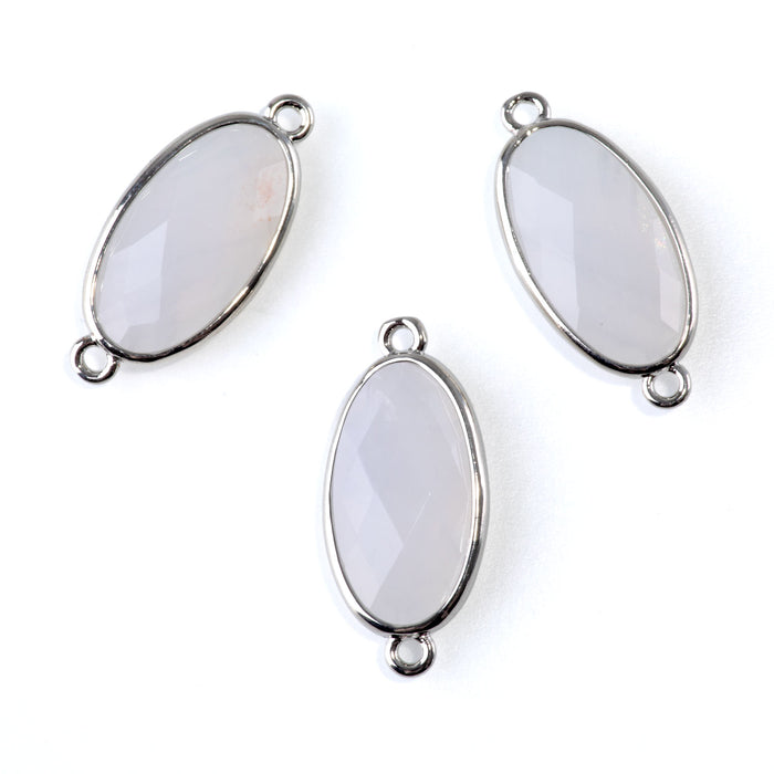 Blue Rose Quartz 12x25mm Faceted Oval Focal Connector - Silver