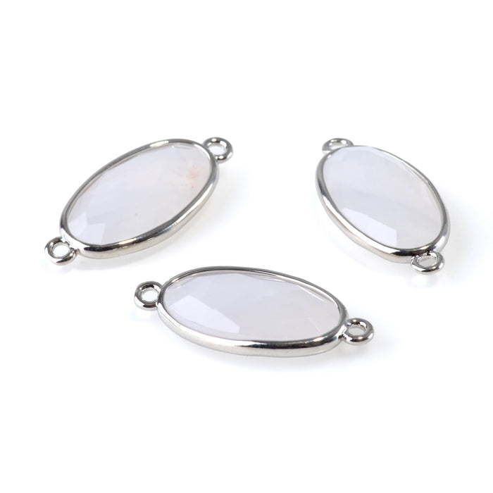 Blue Rose Quartz 12x25mm Faceted Oval Focal Connector - Silver
