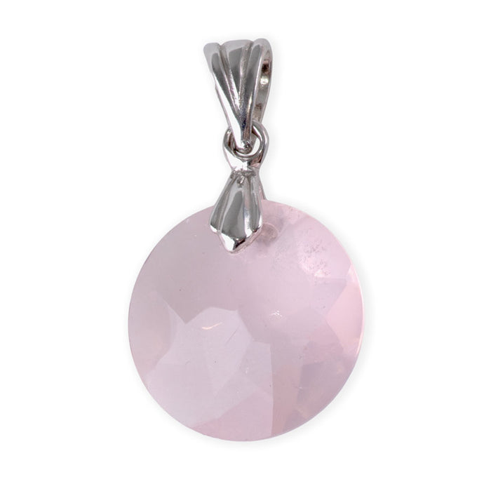 Rose Quartz 14mm Faceted Puff Coin Pendant with .925 Bail