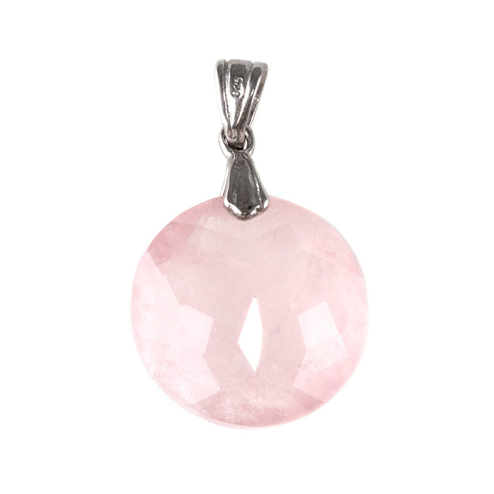 Rose Quartz 18mm Faceted Round Pendant with .925 Sterling Silver Bail
