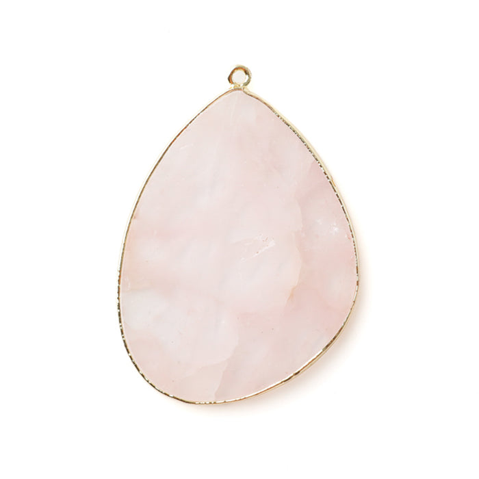 Rose Quartz 27x34mm Slice Gold Plated - Pendant