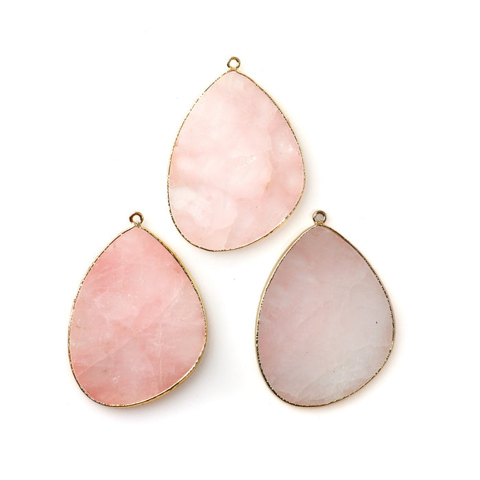 Rose Quartz 27x34mm Slice Gold Plated - Pendant