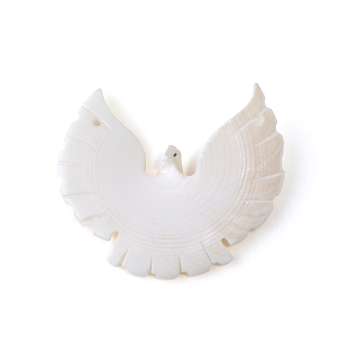 Shell 40-50mm Matte White Carved Bird Pendant