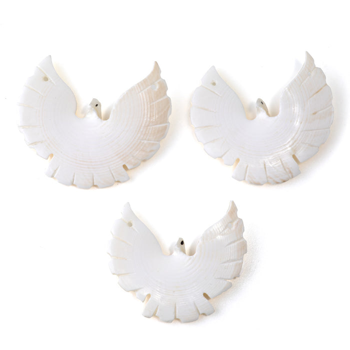 Shell 40-50mm Matte White Carved Bird Pendant