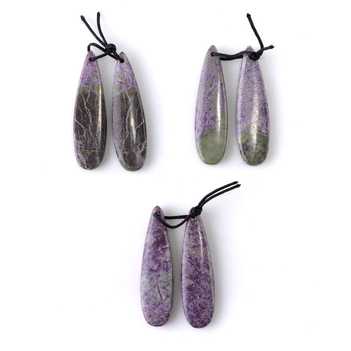 Atlantisite Stichtite 10x40mm Tear Drop Pendant Pair