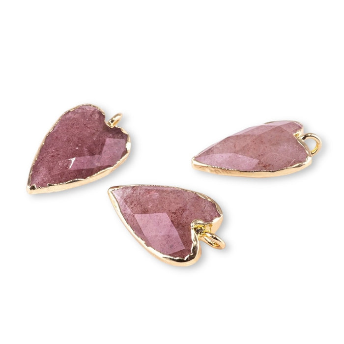 Strawberry Quartz 13x22mm Faceted Heart Gold Plated Pendant