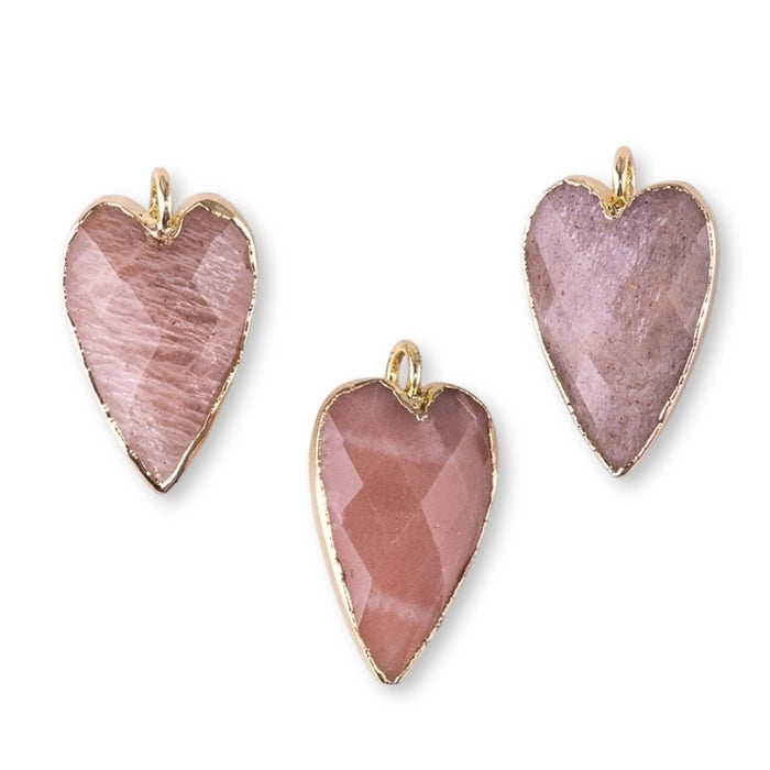 Sunstone 13x22mm Faceted Heart Gold Plated Pendant
