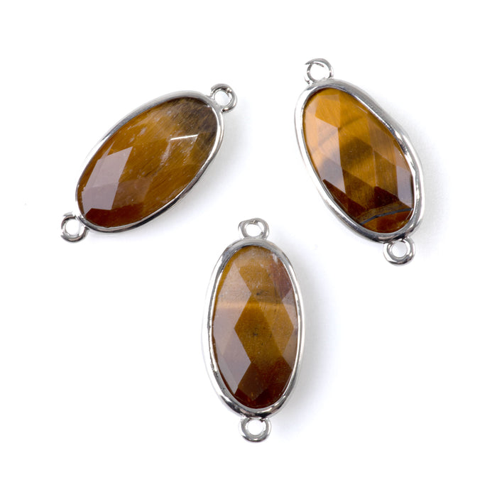 Tiger Eye 12x25mm Faceted Oval Focal Connector - Silver
