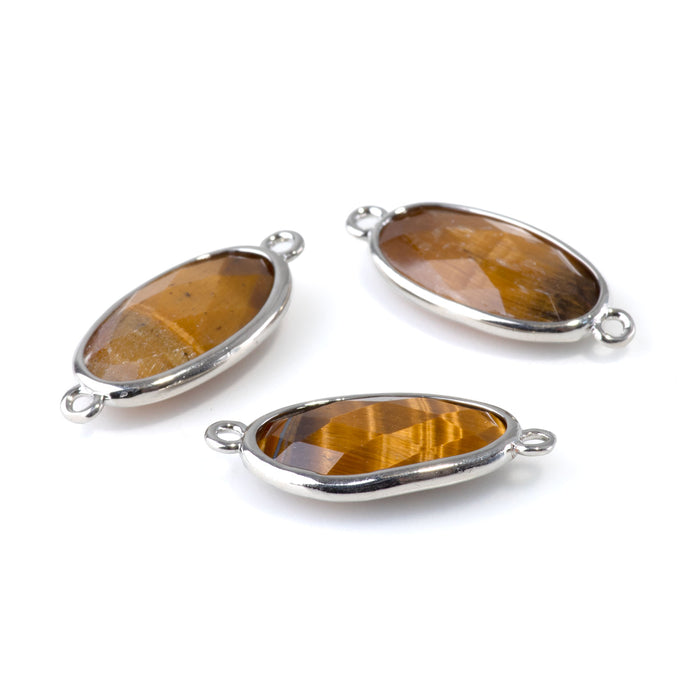 Tiger Eye 12x25mm Faceted Oval Focal Connector - Silver