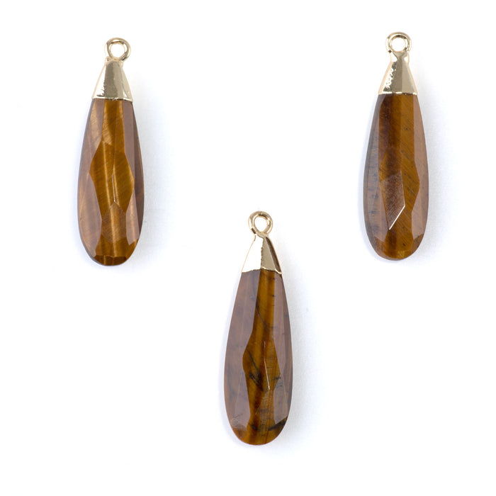 Tiger Eye 9x32mm Faceted Tear Drop Gold Plated Pendant