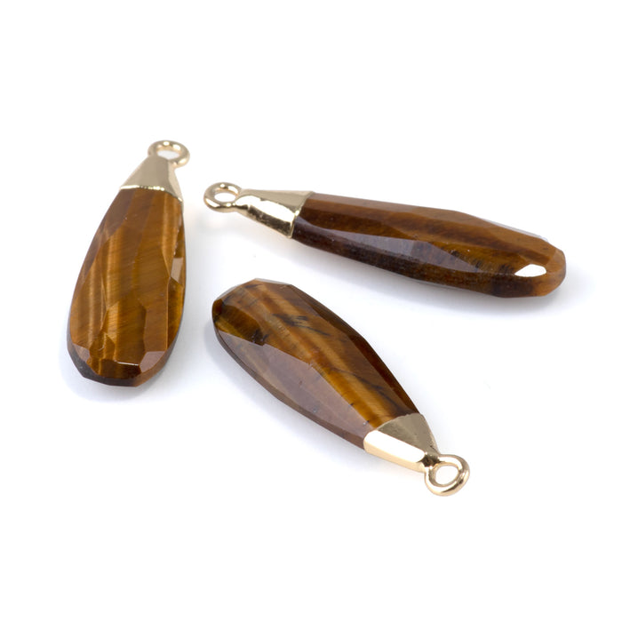 Tiger Eye 9x32mm Faceted Tear Drop Gold Plated Pendant