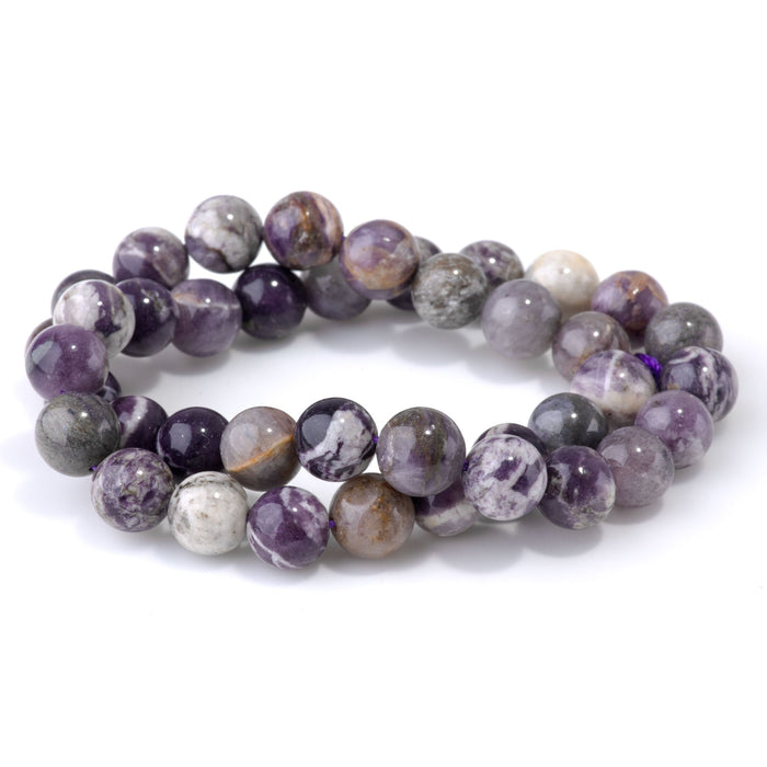 Purple Flower Fluorite 10mm Round A Grade - 15-16 Inch